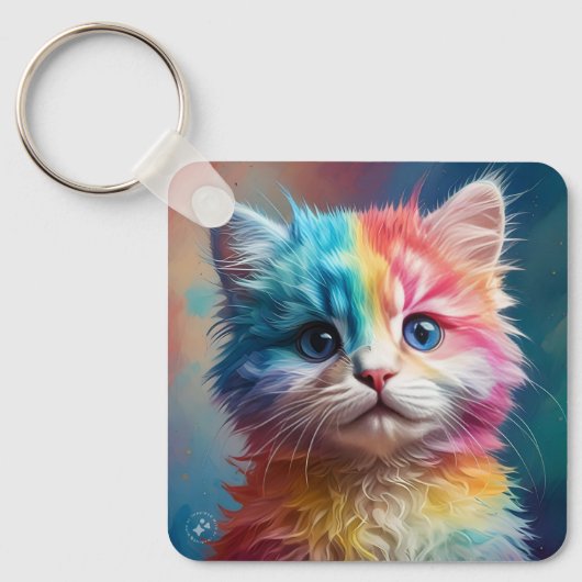 Regenboogkleurig Kitten Portret Sleutelhanger (Voorkant)