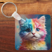 Regenboogkleurig Kitten Portret Sleutelhanger (Voorkant)