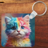 Regenboogkleurig Kitten Portret Sleutelhanger (Achterkant)