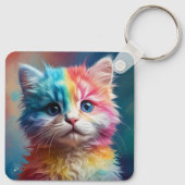 Regenboogkleurig Kitten Portret Sleutelhanger (Achterkant)