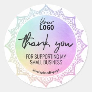 Regenboogkleurig Mandala Dank u voor zakelijke Log Ronde Sticker