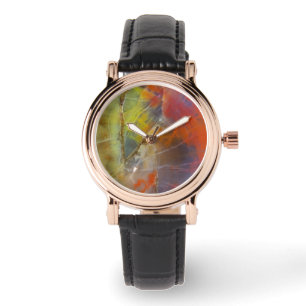 Regenboogkleurig versteend hout horloge