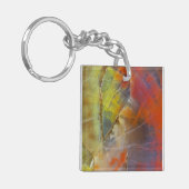 Regenboogkleurig versteend hout sleutelhanger (Voorkant Links)