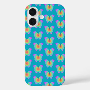 Regenboogkleurig vlinderpatroon iPhone 16 hoesje