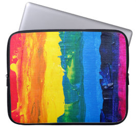 Regenboogkleurige acrylverf-kaaskleuren geprikte v laptop sleeve