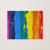 Regenboogkleurige acrylverf-kaaskleuren geprikte v legpuzzel (Horizontaal)