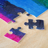 Regenboogkleurige acrylverf-kaaskleuren geprikte v legpuzzel (Zijkant)