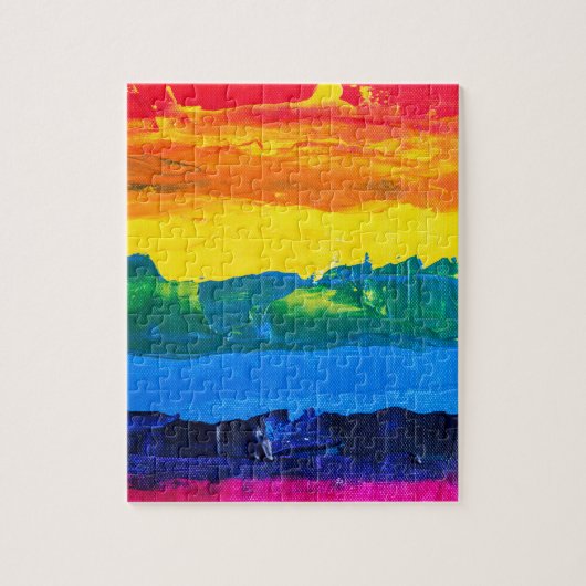 Regenboogkleurige acrylverf-kaaskleuren geprikte v legpuzzel (Verticaal)