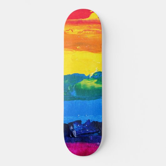 Regenboogkleurige acrylverf-kaaskleuren geprikte v persoonlijk skateboard (Voorkant)