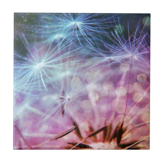 Regenboogkleurige andelion Puffs Floving Tegeltje (Voorkant)