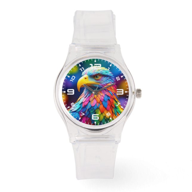 Regenboogkleurige Bald Eagle-654568 Horloge (Voorkant)
