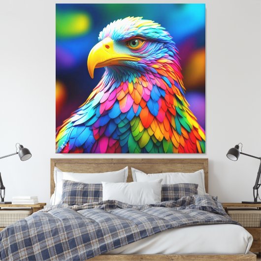 Regenboogkleurige Bald Eagle-65456 Canvas Afdruk (Insitu (Slaapkamer))