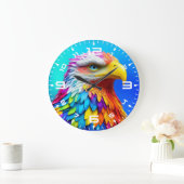 Regenboogkleurige Bald Eagle-65456 Grote Klok (Huis)