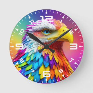 Regenboogkleurige Bald Eagle-65456 Ronde Klok