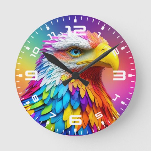 Regenboogkleurige Bald Eagle-65456 Ronde Klok (Voorkant)