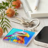 Regenboogkleurige Bald Eagle-65456 Sleutelhanger (Voorkant Rechts)
