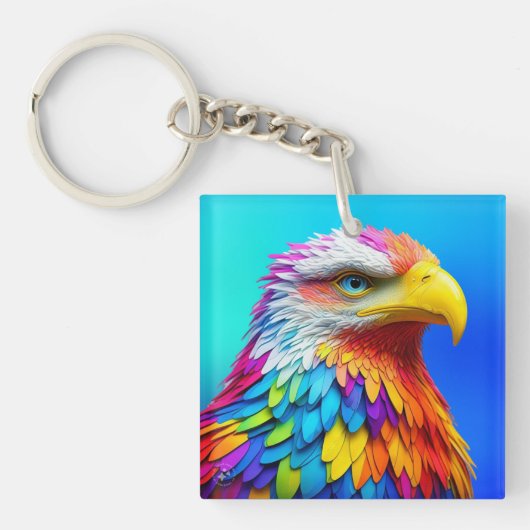 Regenboogkleurige Bald Eagle-65456 Sleutelhanger (Voorkant)