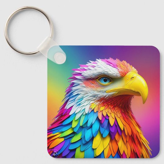 Regenboogkleurige Bald Eagle-65456 Sleutelhanger (Voorkant)