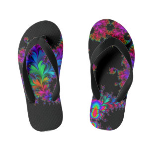 regenboogkleurige bloemige fractal kunst kinder teenslippers