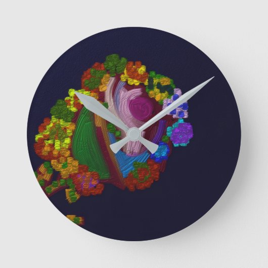 Regenboogkleurige bloemschikking ronde klok (Voorkant)
