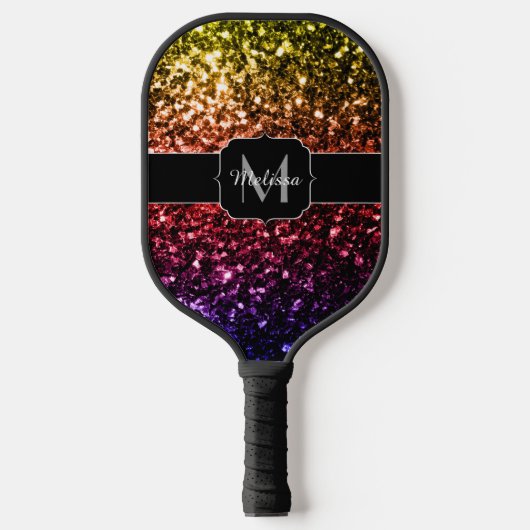 Regenboogkleurige faux glitter sparken Monogram Pickleball Paddle (Voorkant)