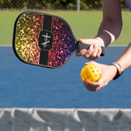 Regenboogkleurige faux glitter sparken Monogram Pickleball Paddle