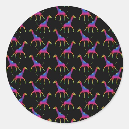 Regenboogkleurige Giraffe Ronde Sticker (Voorkant)
