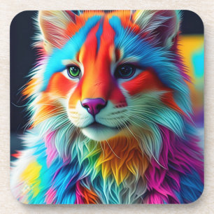 Regenboogkleurige harige kat-68587 bier onderzetter