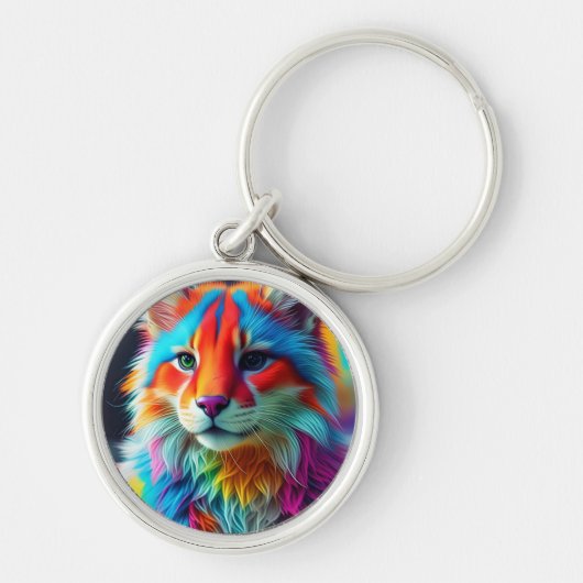Regenboogkleurige harige kat-68587 sleutelhanger (Voorkant)
