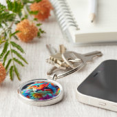 Regenboogkleurige harige kat-68587 sleutelhanger (Zijkant)
