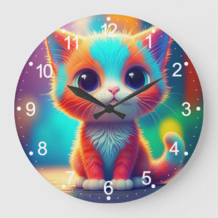 Regenboogkleurige kitten Cartoon Grote Klok