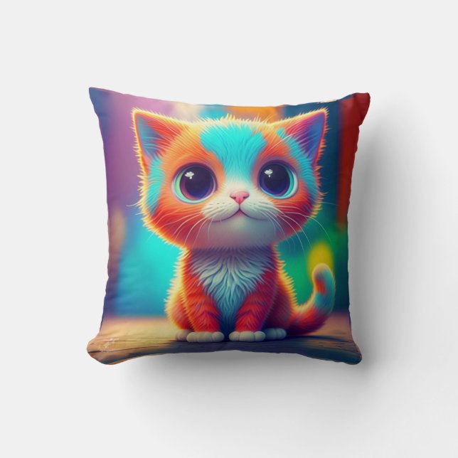 Regenboogkleurige kitten Cartoon Kussen (Voorkant)