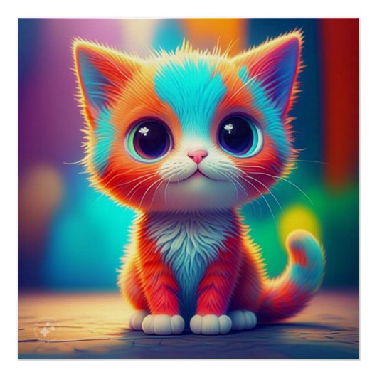 Regenboogkleurige kitten Cartoon Perfect Poster (Voorkant)