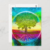 Regenboogkleurige levensboom briefkaart (Voorkant / Achterkant)