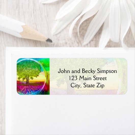 Regenboogkleurige levensboom etiket (Insitu)