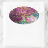 Regenboogkleurige levensboom ovale sticker (Tas)