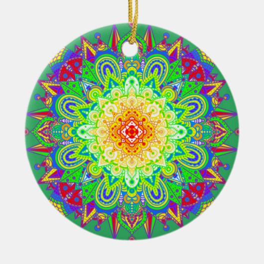 regenboogkleurige Mandala Abstracte Art Cerami Keramisch Ornament (Voorkant)