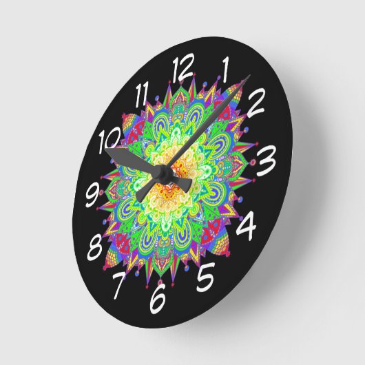  regenboogkleurige Mandala Abstracte kunst Ronde Klok (Hoek)