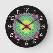  regenboogkleurige Mandala Abstracte kunst Ronde Klok (Voorkant)