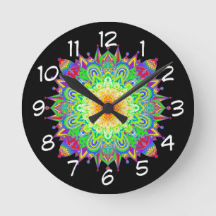 regenboogkleurige Mandala Abstracte kunst Ronde Klok