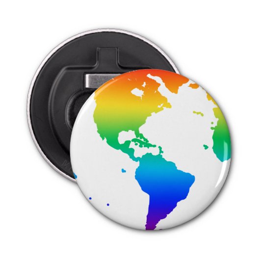 Regenboogkleurige planeet aarde button flesopener (Voorkant)