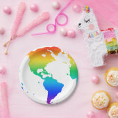 Regenboogkleurige planeet aarde papieren bordje (Feest)