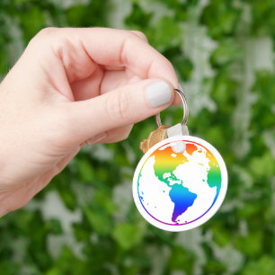 Regenboogkleurige planeet aarde sleutelhanger
