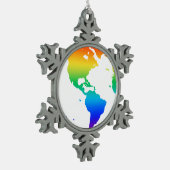 Regenboogkleurige planeet aarde tin sneeuwvlok ornament (Links)
