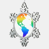 Regenboogkleurige planeet aarde tin sneeuwvlok ornament (Rechts)