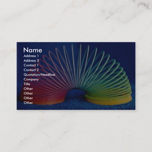 Regenboogkleurige slinkachtige speelgoed visitekaartje (Voorkant)