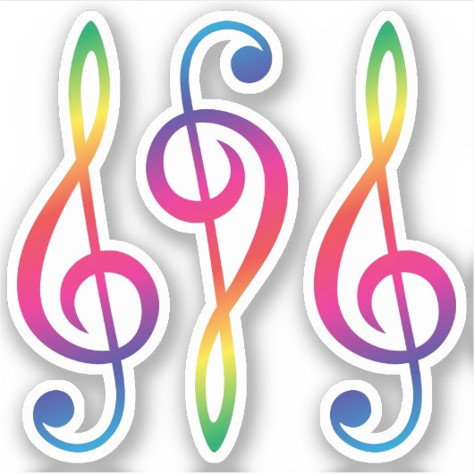 Regenboogkleurige treble G sleutel Sticker (Voorkant)