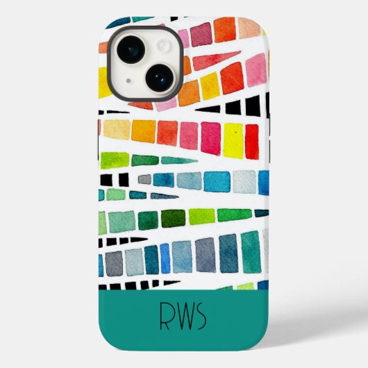 Regenboogkleurige Waterverf Mozaïek Abstract Case-Mate iPhone Case (Achterkant)