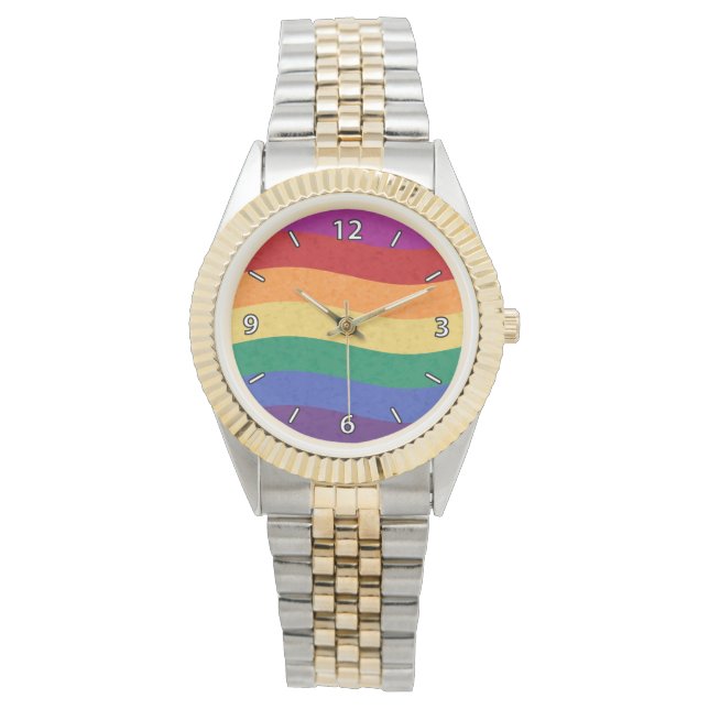 Regenboogkleurige Wavy-lijnen Horloge (Voorkant)