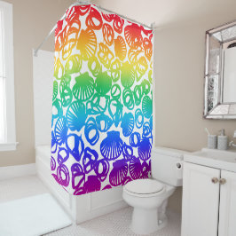 Regenboogkleurige zeeschelpen in lijntekening douchegordijn